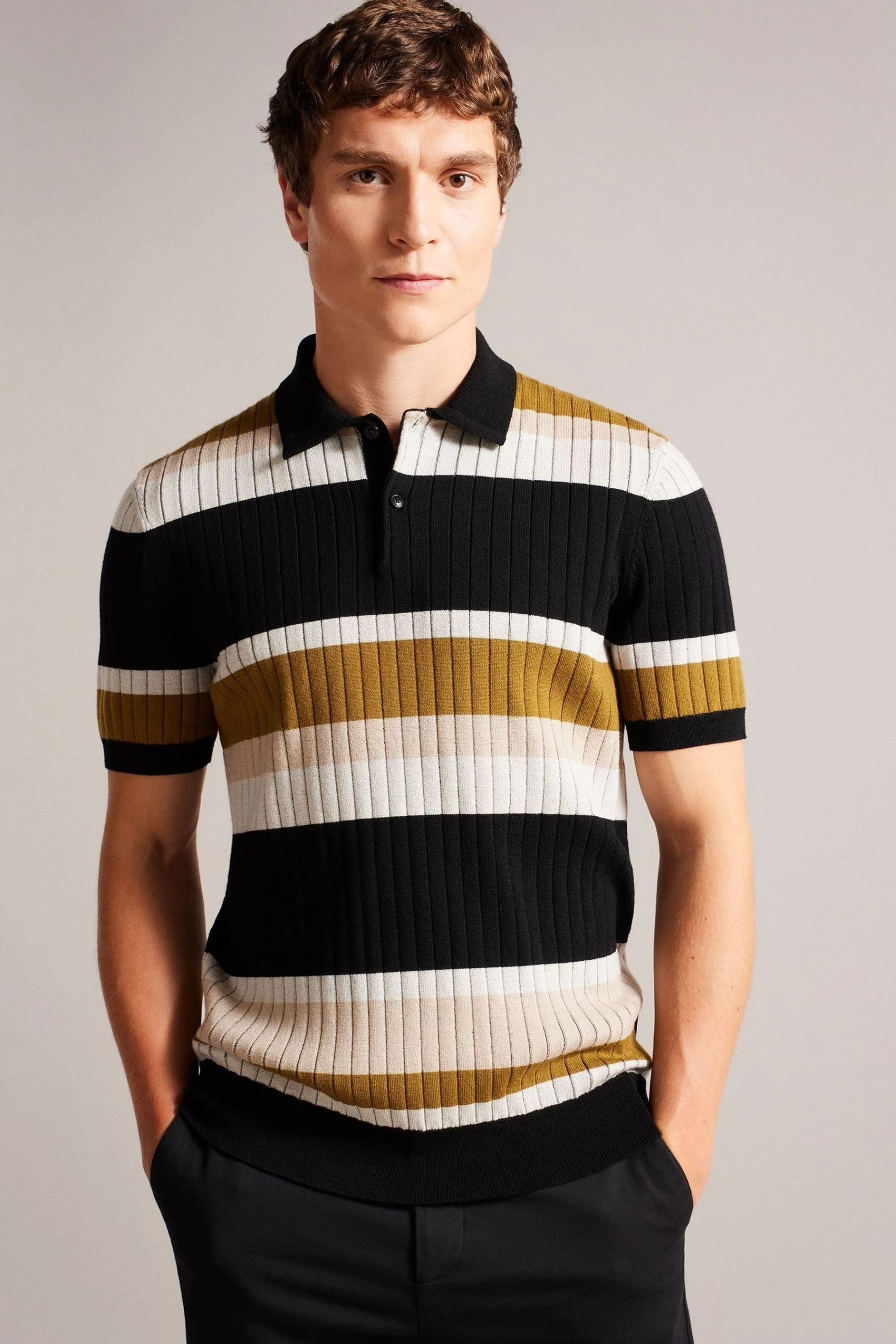 Ted Baker Confer Natural Short Sleeve Regular Striped Polo Shirt 3 Ted Baker Confer Natural Short Sleeve Regular Striped Polo Shirt