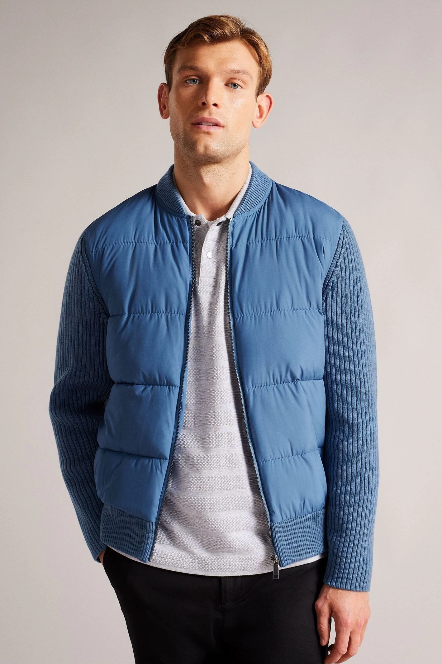 Ted Baker Spores Mid Blue Long Sleeve Regular Wadded Zip Through Jacket 3 Ted Baker Spores Mid Blue Long Sleeve Regular Wadded Zip Through Jacket