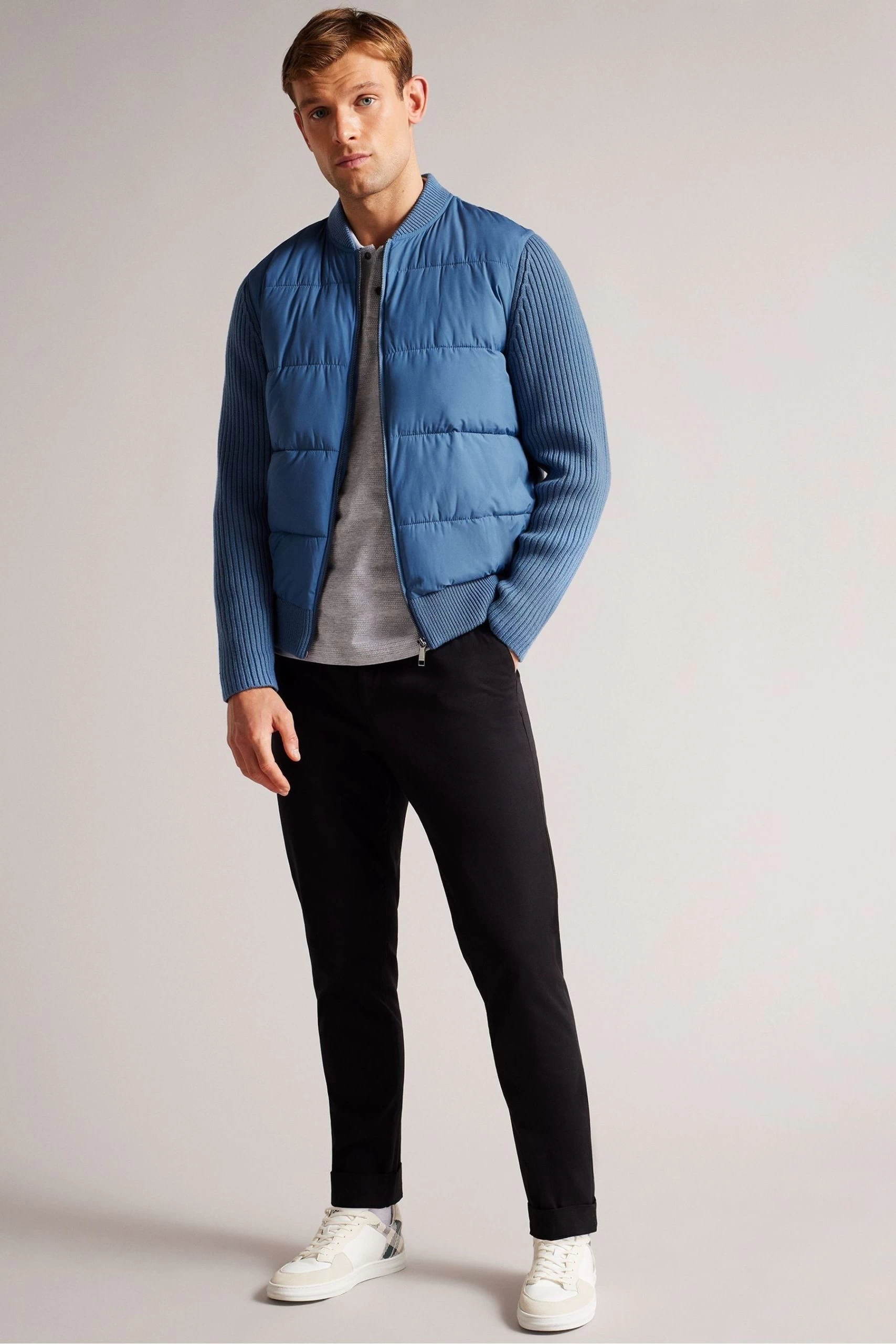 Ted Baker Spores Mid Blue Long Sleeve Regular Wadded Zip Through Jacket 5 Ted Baker Spores Mid Blue Long Sleeve Regular Wadded Zip Through Jacket - Image 3