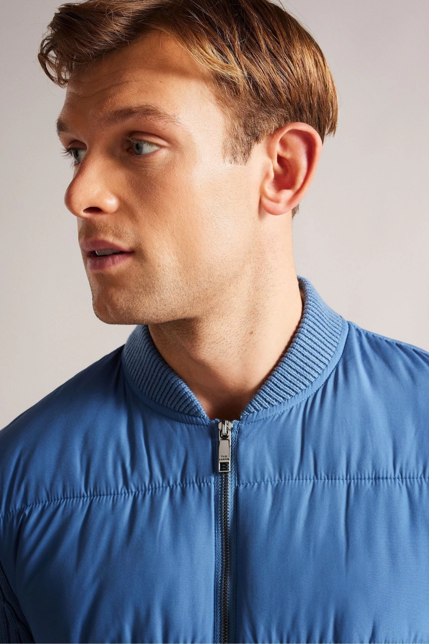 Ted Baker Spores Mid Blue Long Sleeve Regular Wadded Zip Through Jacket 6 Ted Baker Spores Mid Blue Long Sleeve Regular Wadded Zip Through Jacket - Image 4