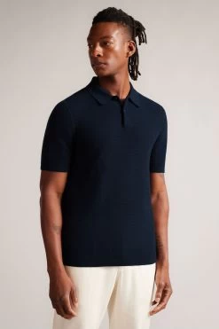 Ted Baker Imago Blue Short Sleeve Regular Knitted Polo Shirt