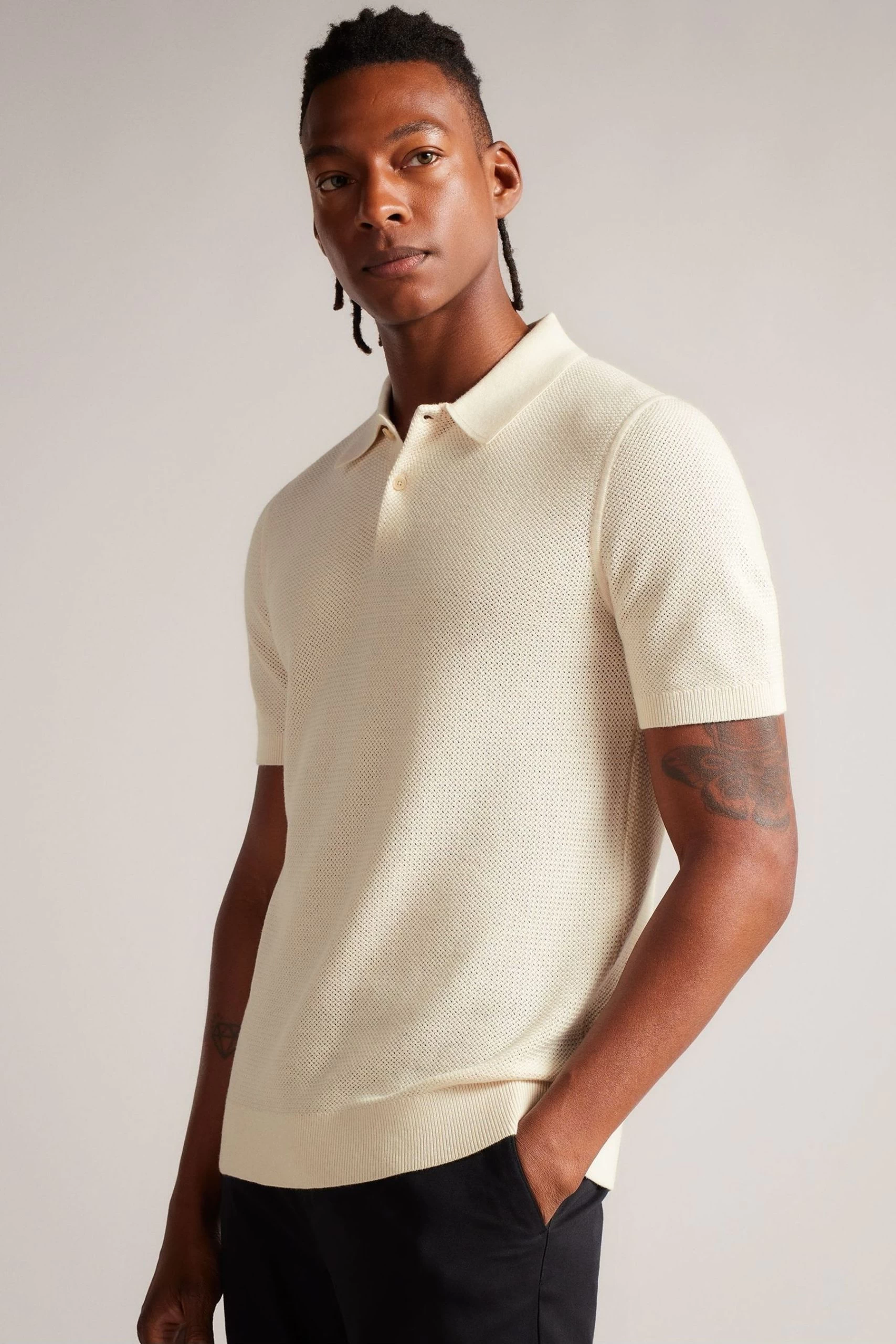 Ted Baker Imago Natural Regular Knitted Polo Shirt 3 Ted Baker Imago Natural Regular Knitted Polo Shirt