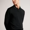 Ted Baker Viba Black Regular Half Zip Rayon Polo Shirt