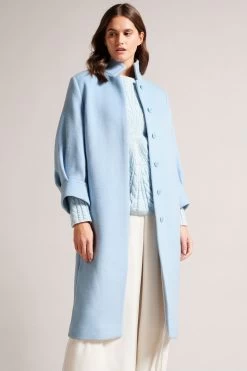 Ted Baker Blue Sairse Volume Sleeves Midi Length Coat