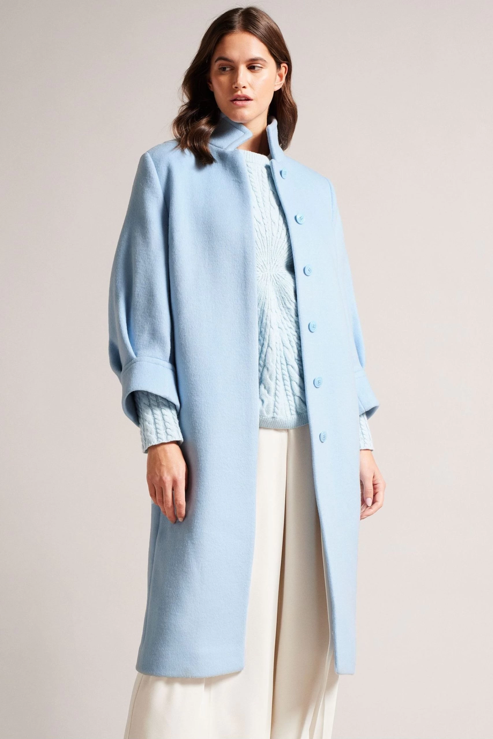 Ted Baker Blue Sairse Volume Sleeves Midi Length Coat 3 Ted Baker Blue Sairse Volume Sleeves Midi Length Coat