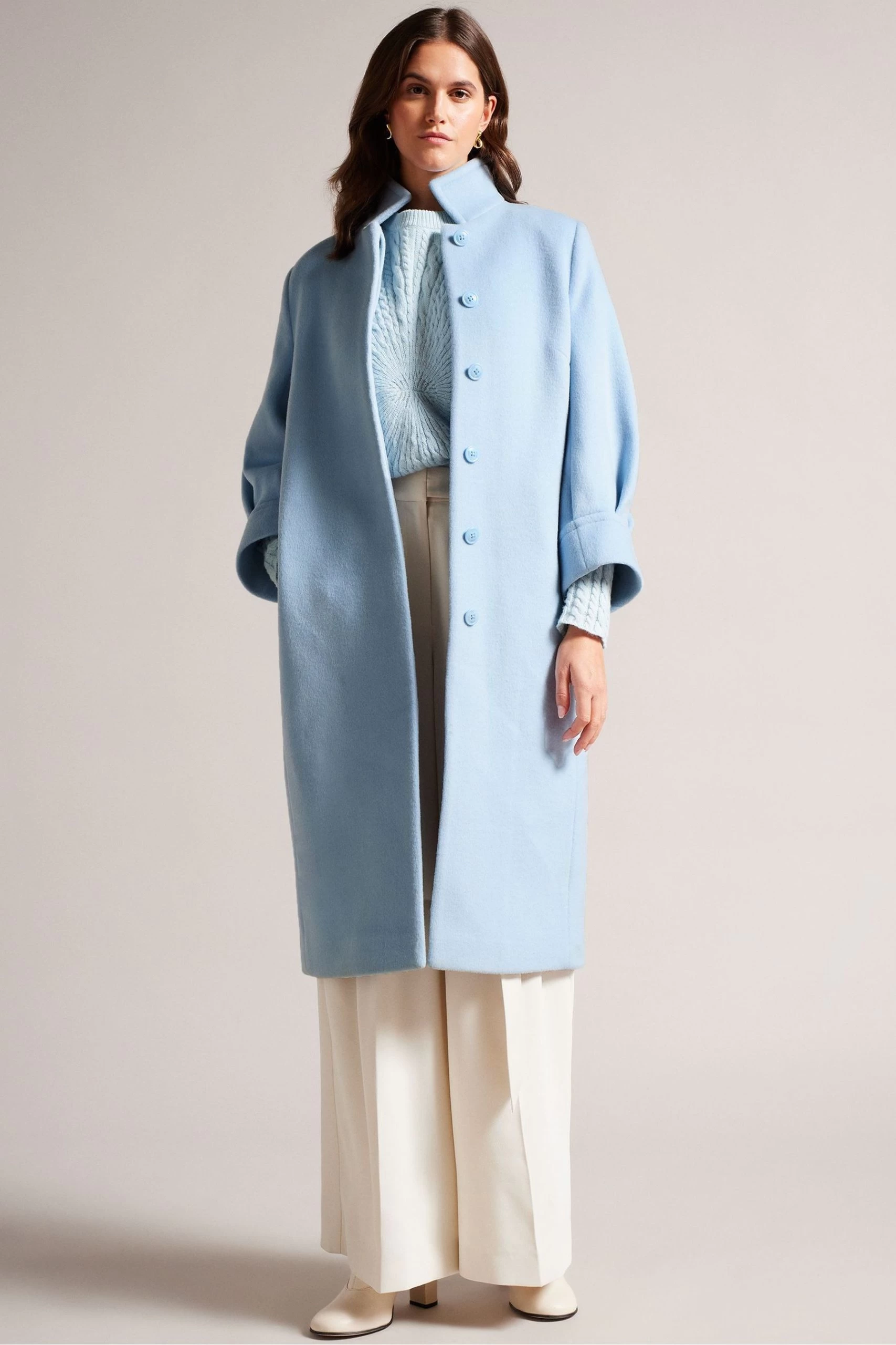 Ted Baker Blue Sairse Volume Sleeves Midi Length Coat 4 Ted Baker Blue Sairse Volume Sleeves Midi Length Coat - Image 2