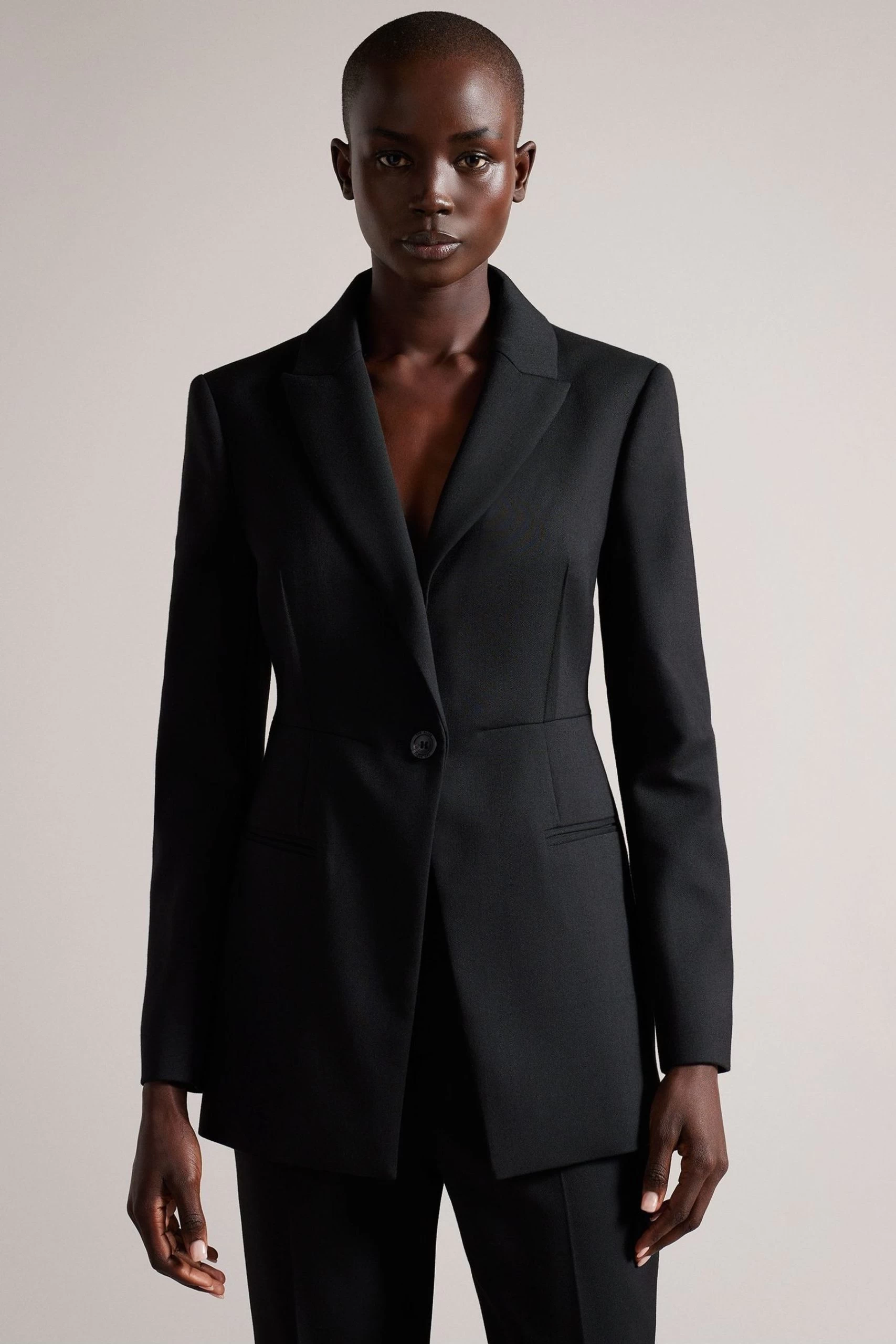 Ted Baker Fritta Black Longline Single Breasted Blazer 3 Ted Baker Fritta Black Longline Single Breasted Blazer