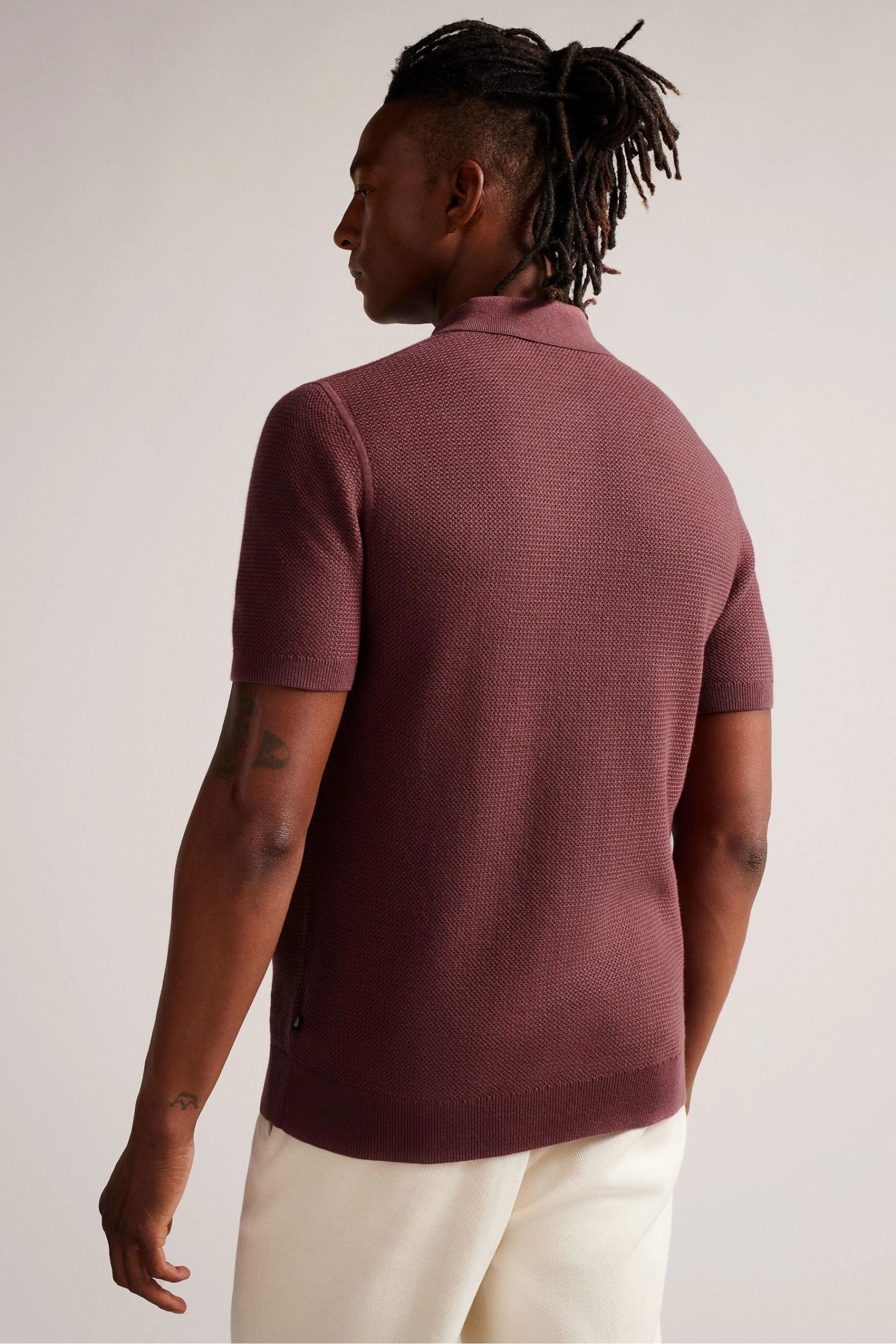 Ted Baker Red Imago Maroon Short Sleeved Regular Knitted Polo Shirt 4 Ted Baker Red Imago Maroon Short Sleeved Regular Knitted Polo Shirt - Image 2
