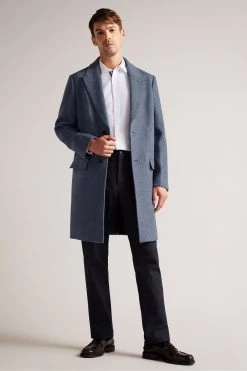 Ted Baker Raydon Mid-Blue Pure Wool Single Breasted Overcoat 9 Ted Baker Raydon Mid-Blue Pure Wool Single Breasted Overcoat -Ted Baker Shop D81727s3