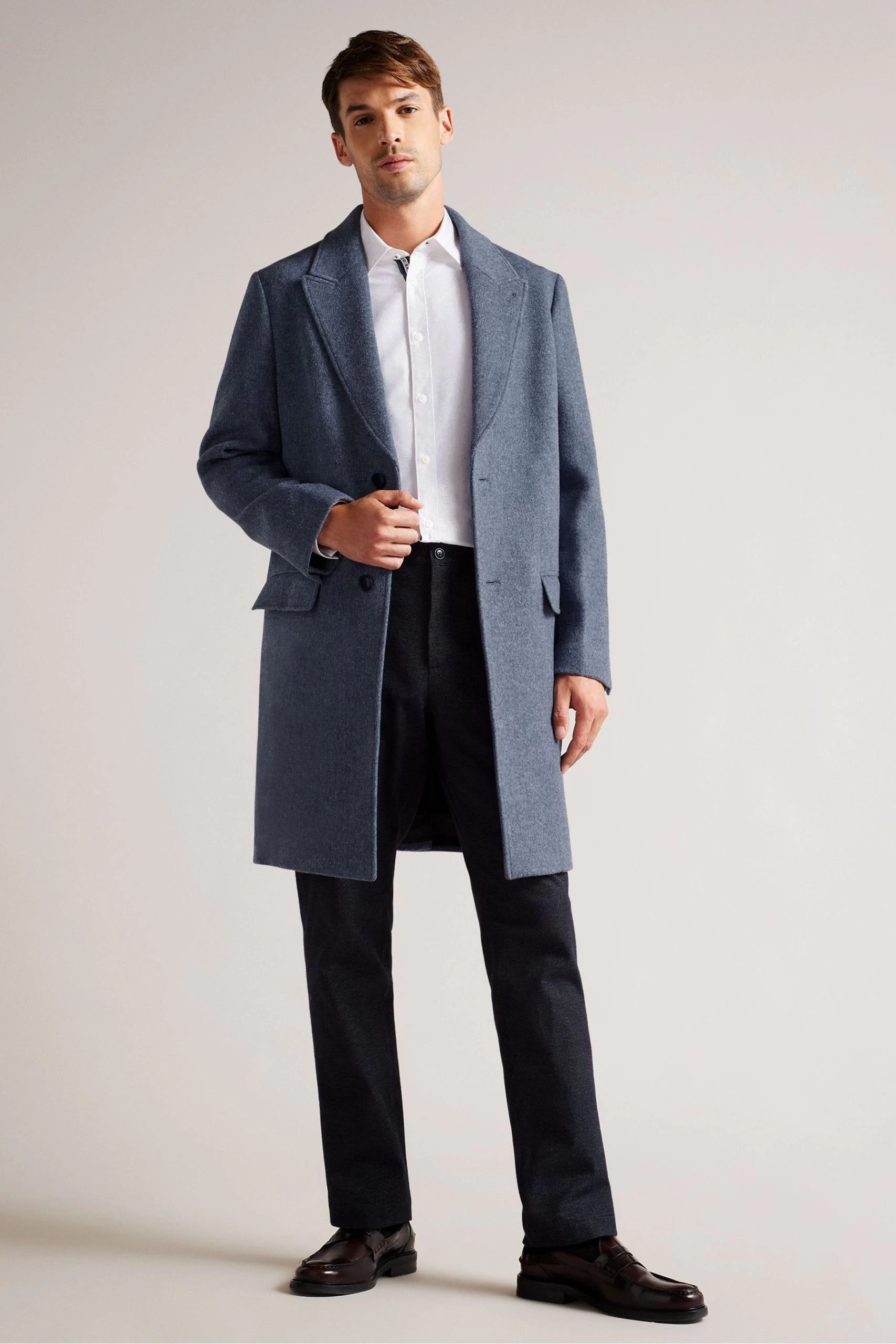 Ted Baker Raydon Mid-Blue Pure Wool Single Breasted Overcoat 5 Ted Baker Raydon Mid-Blue Pure Wool Single Breasted Overcoat - Image 3