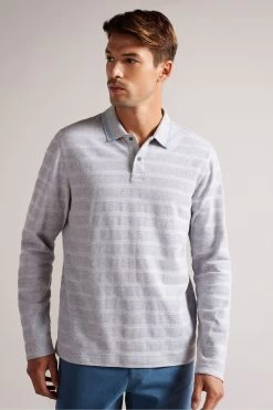 Ted Baker Grey Penine Long Sleeved Regular Fit Polo Shirt