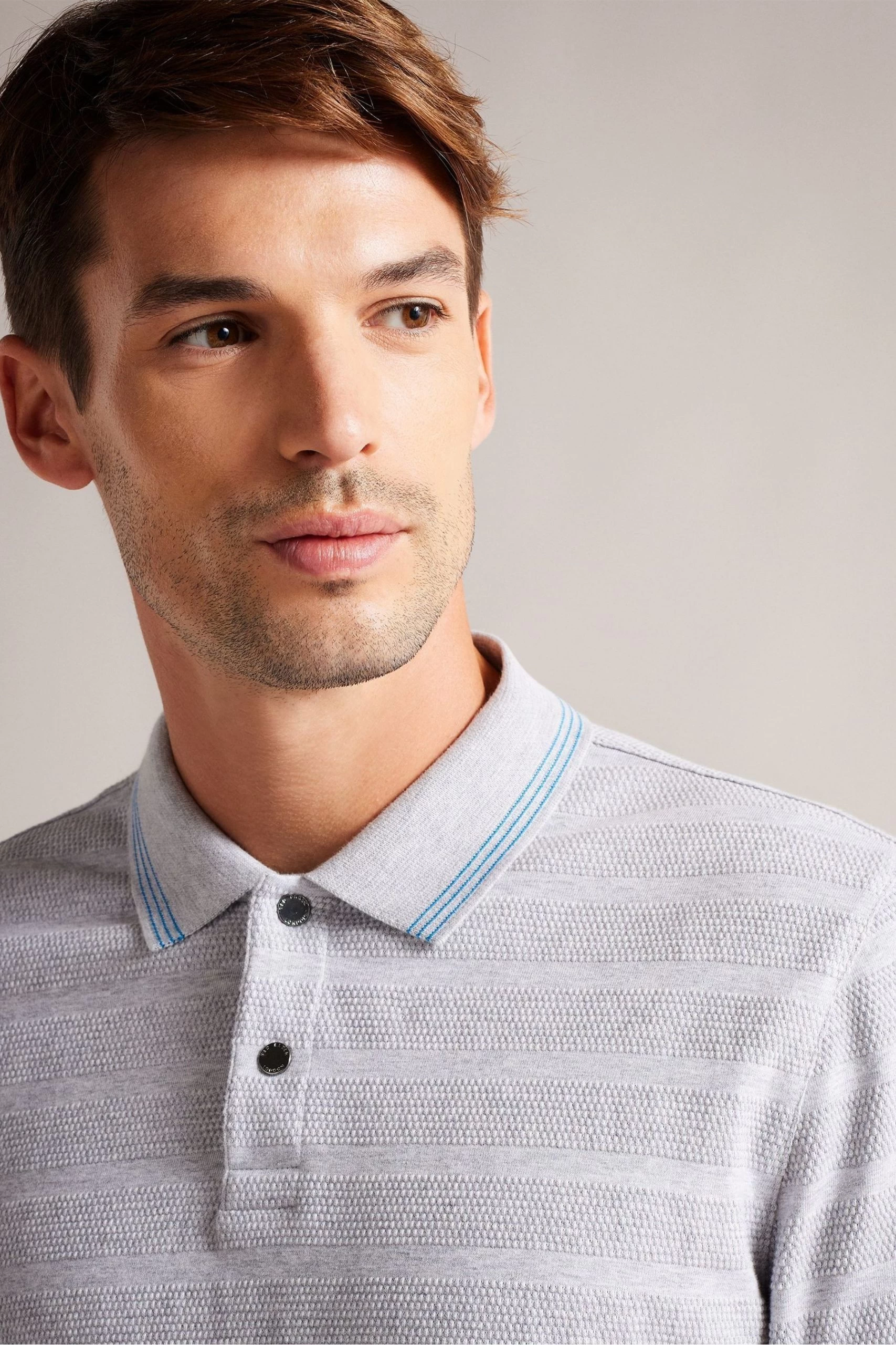 Ted Baker Grey Penine Long Sleeved Regular Fit Polo Shirt 6 Ted Baker Grey Penine Long Sleeved Regular Fit Polo Shirt - Image 4