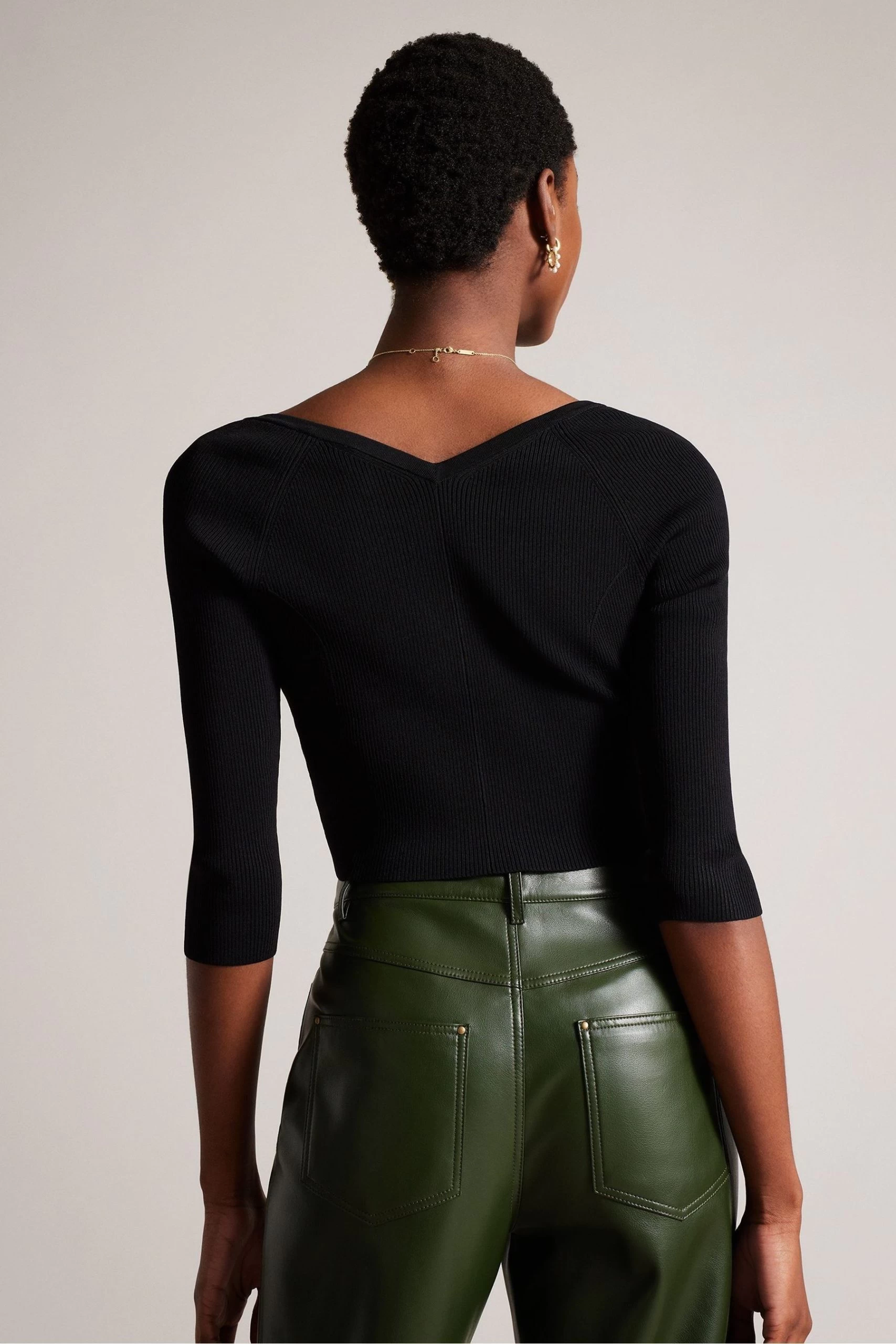 Ted Baker Casela Black Cropped V-Front Cardigan 4 Ted Baker Casela Black Cropped V-Front Cardigan - Image 2