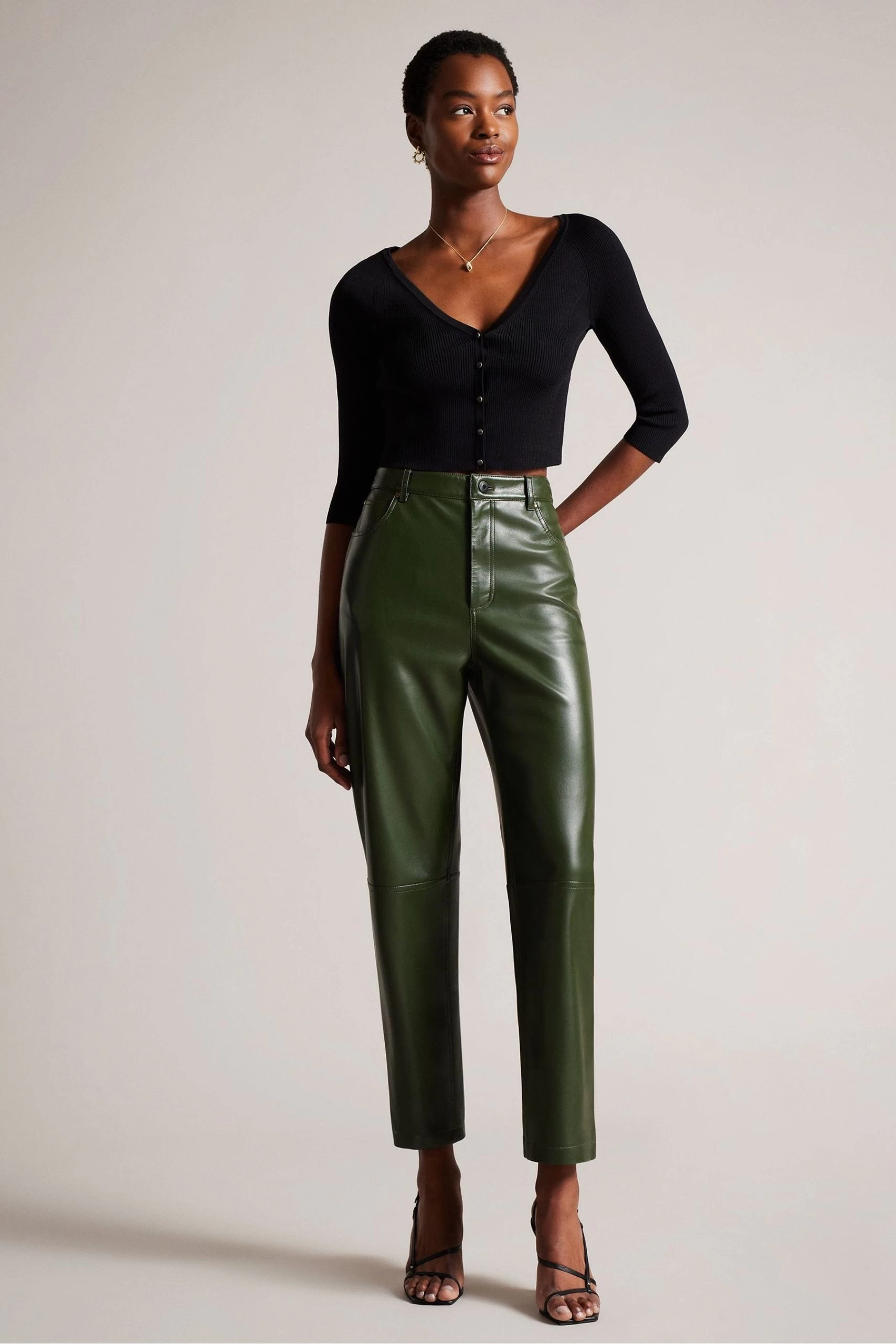 Ted Baker Casela Black Cropped V-Front Cardigan 5 Ted Baker Casela Black Cropped V-Front Cardigan - Image 3