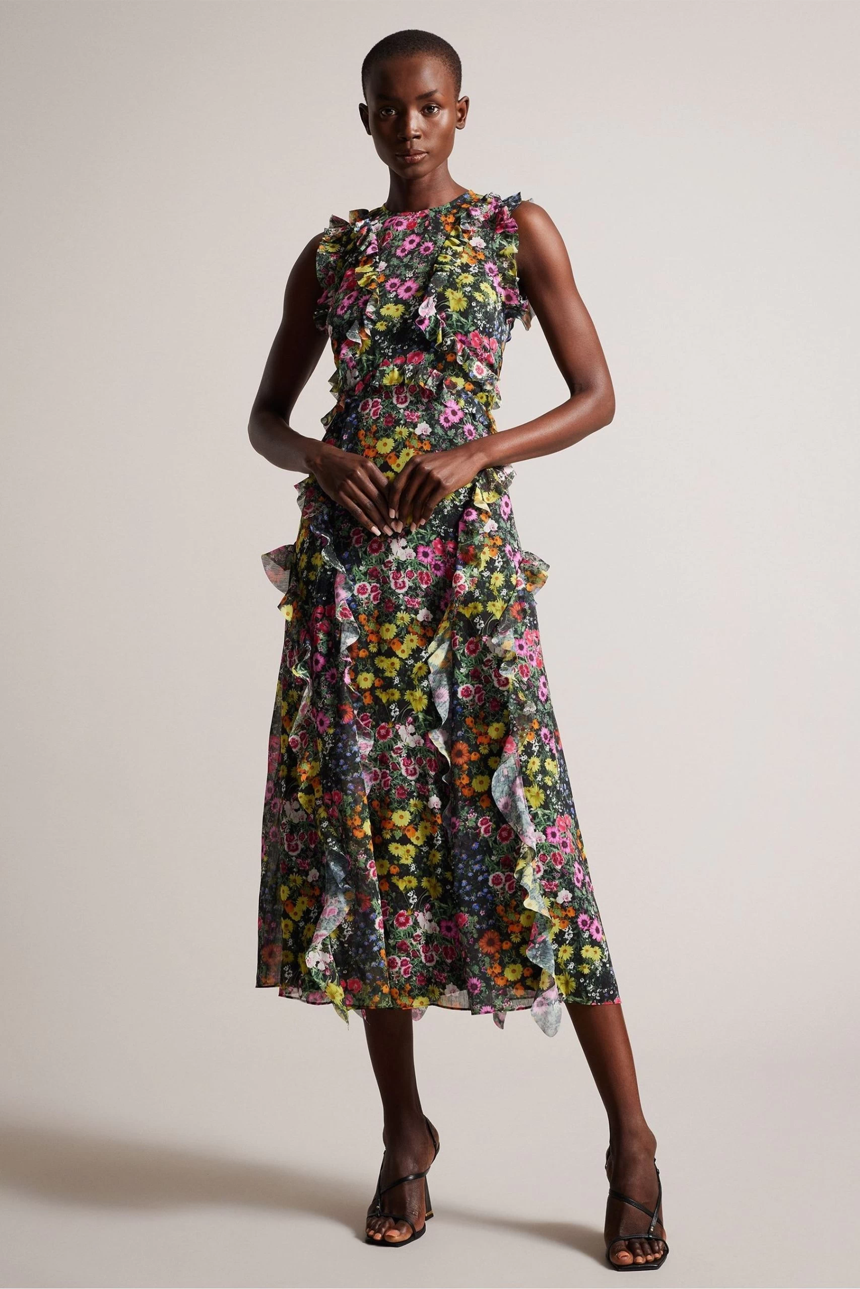 Ted Baker Gloriha Black Sleeveless Waterfall Midi Dress 3 Ted Baker Gloriha Black Sleeveless Waterfall Midi Dress