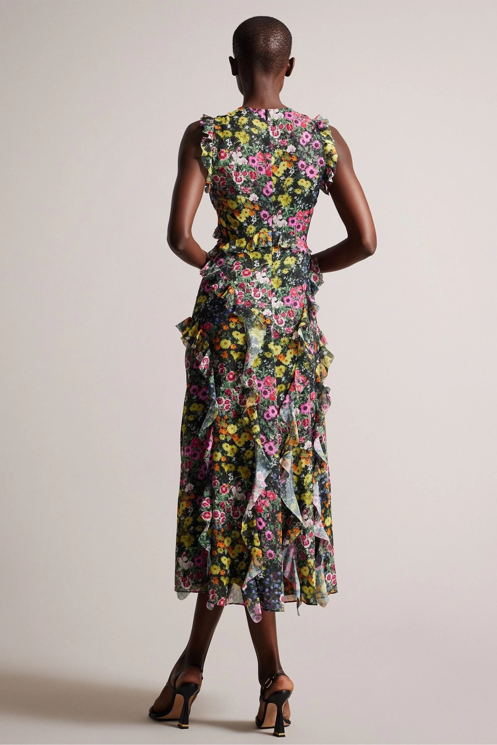 Ted Baker Gloriha Black Sleeveless Waterfall Midi Dress 4 Ted Baker Gloriha Black Sleeveless Waterfall Midi Dress - Image 2