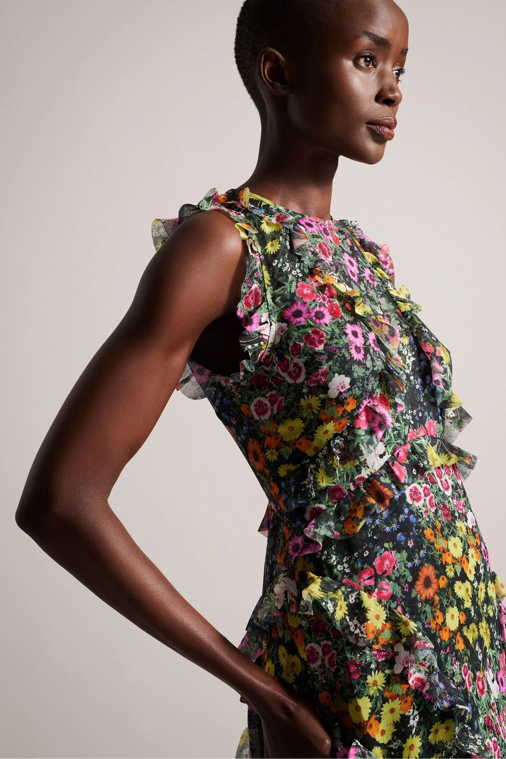 Ted Baker Gloriha Black Sleeveless Waterfall Midi Dress 5 Ted Baker Gloriha Black Sleeveless Waterfall Midi Dress - Image 3