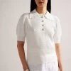 Ted Baker Reannia White Polo Knit Top With Diamante Buttons 2 Ted Baker Reannia White Polo Knit Top With Diamante Buttons -Ted Baker Shop D85681s