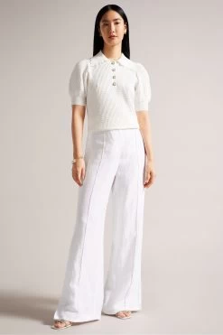 Ted Baker Reannia White Polo Knit Top With Diamante Buttons -Ted Baker Shop D85681s3