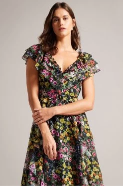 Ted Baker Adiie Black Frilled Sleeveless Maxi Dress With Tie Waist -Ted Baker Shop D86158s3