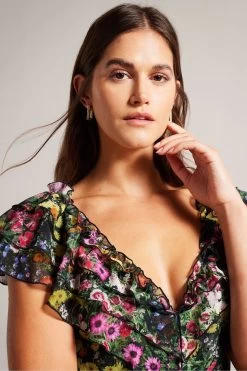 Ted Baker Adiie Black Frilled Sleeveless Maxi Dress With Tie Waist -Ted Baker Shop D86158s4