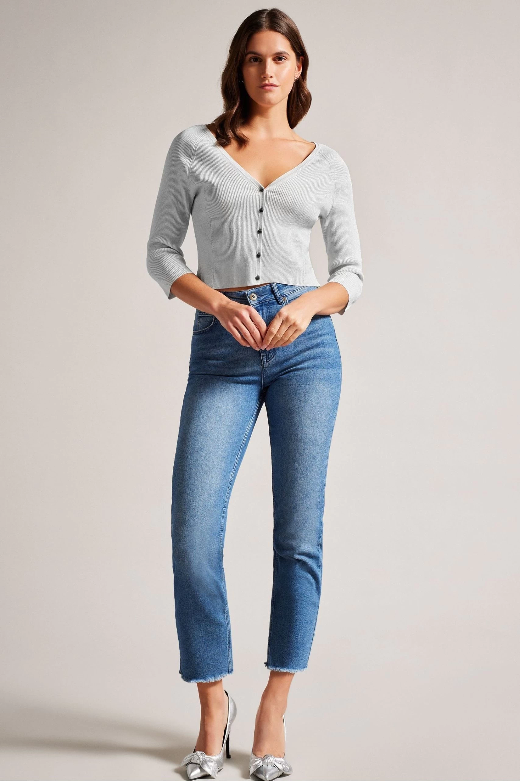 Ted Baker Loeesa White Metallic Cropped Cardigan 3 Ted Baker Loeesa White Metallic Cropped Cardigan