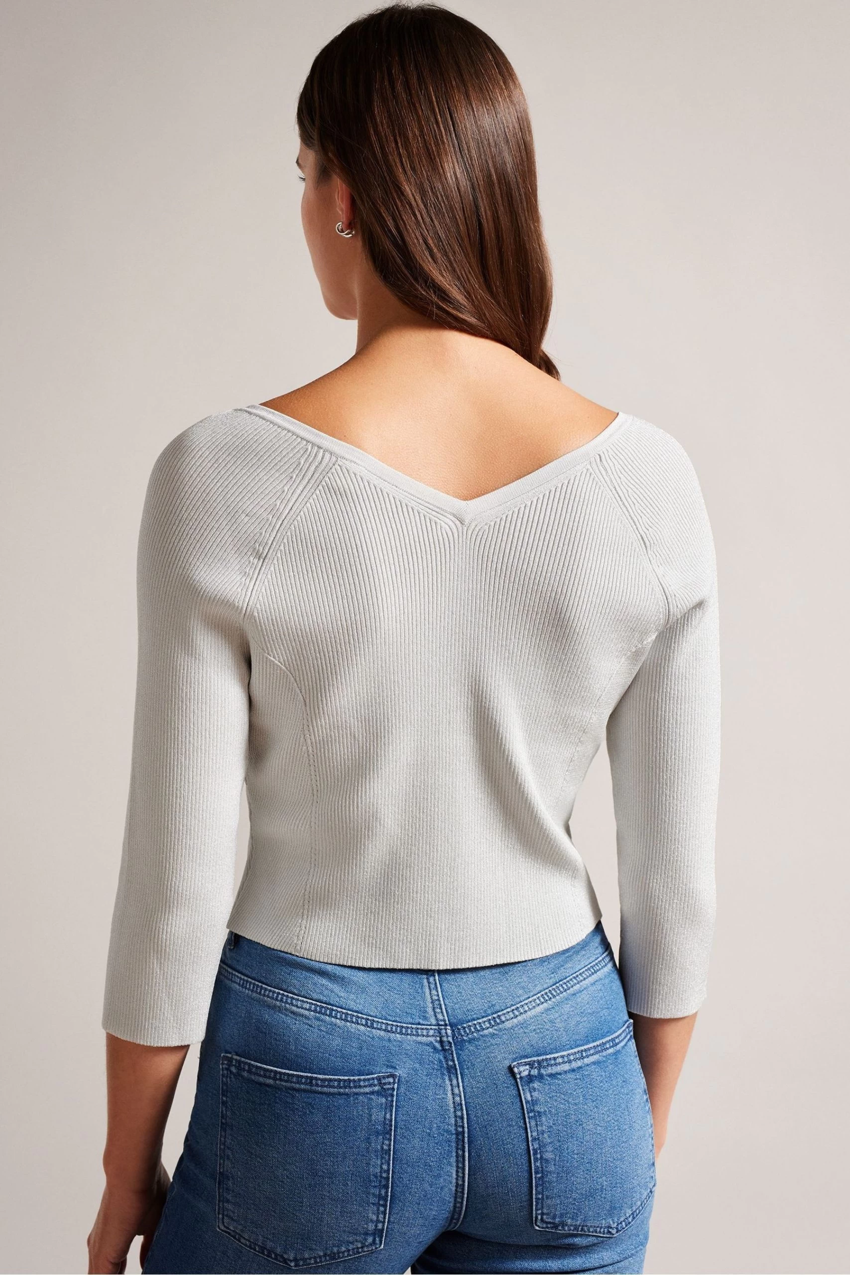 Ted Baker Loeesa White Metallic Cropped Cardigan 4 Ted Baker Loeesa White Metallic Cropped Cardigan - Image 2