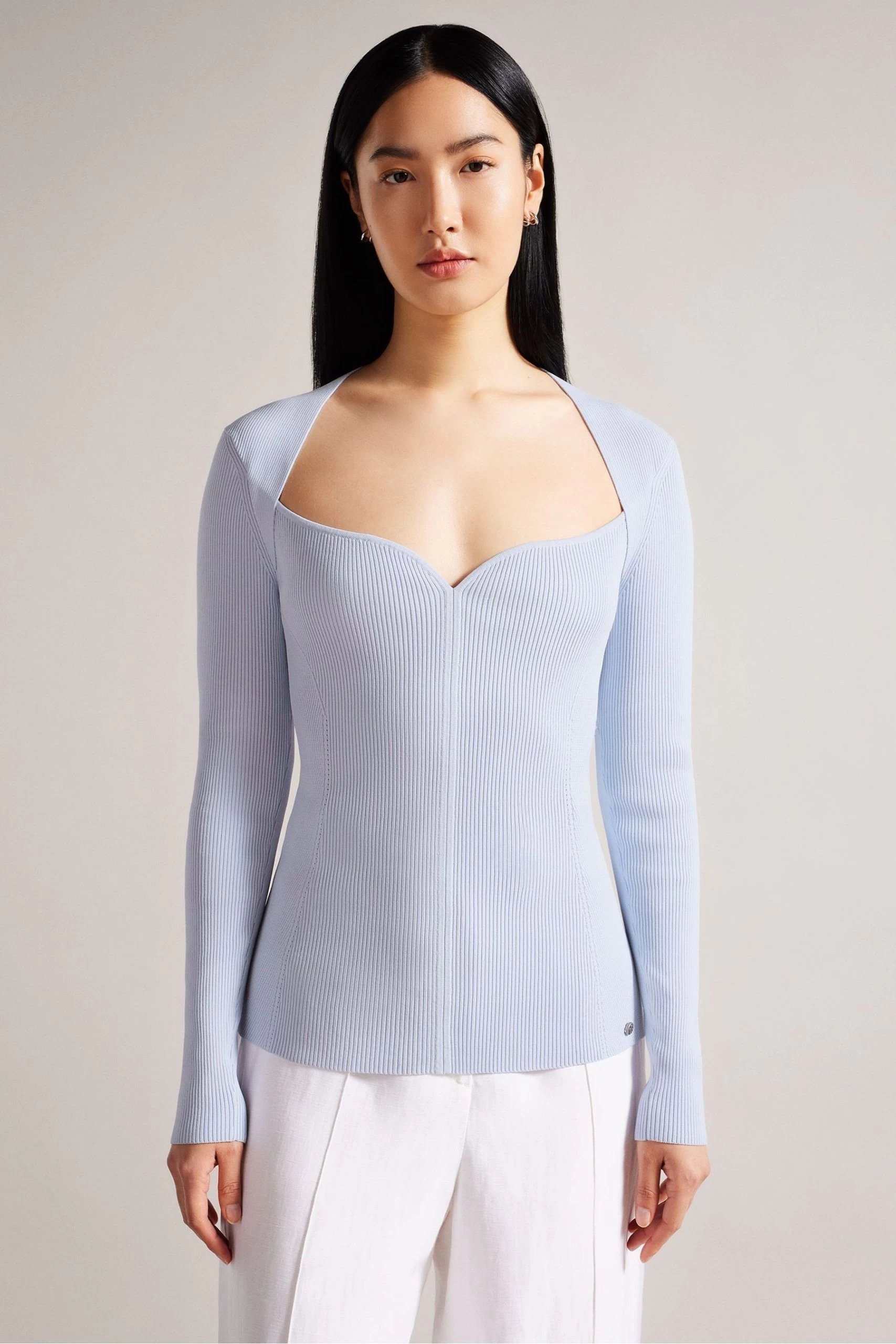 Ted Baker Baby Blue Helenh Sweetheart Neckline Knitted Top