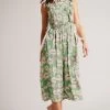 Ted Baker Green Tindraa Sleeveless Frilled Midi Dress -Ted Baker Shop D87563s