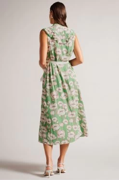 Ted Baker Green Tindraa Sleeveless Frilled Midi Dress 8 Ted Baker Green Tindraa Sleeveless Frilled Midi Dress -Ted Baker Shop D87563s2
