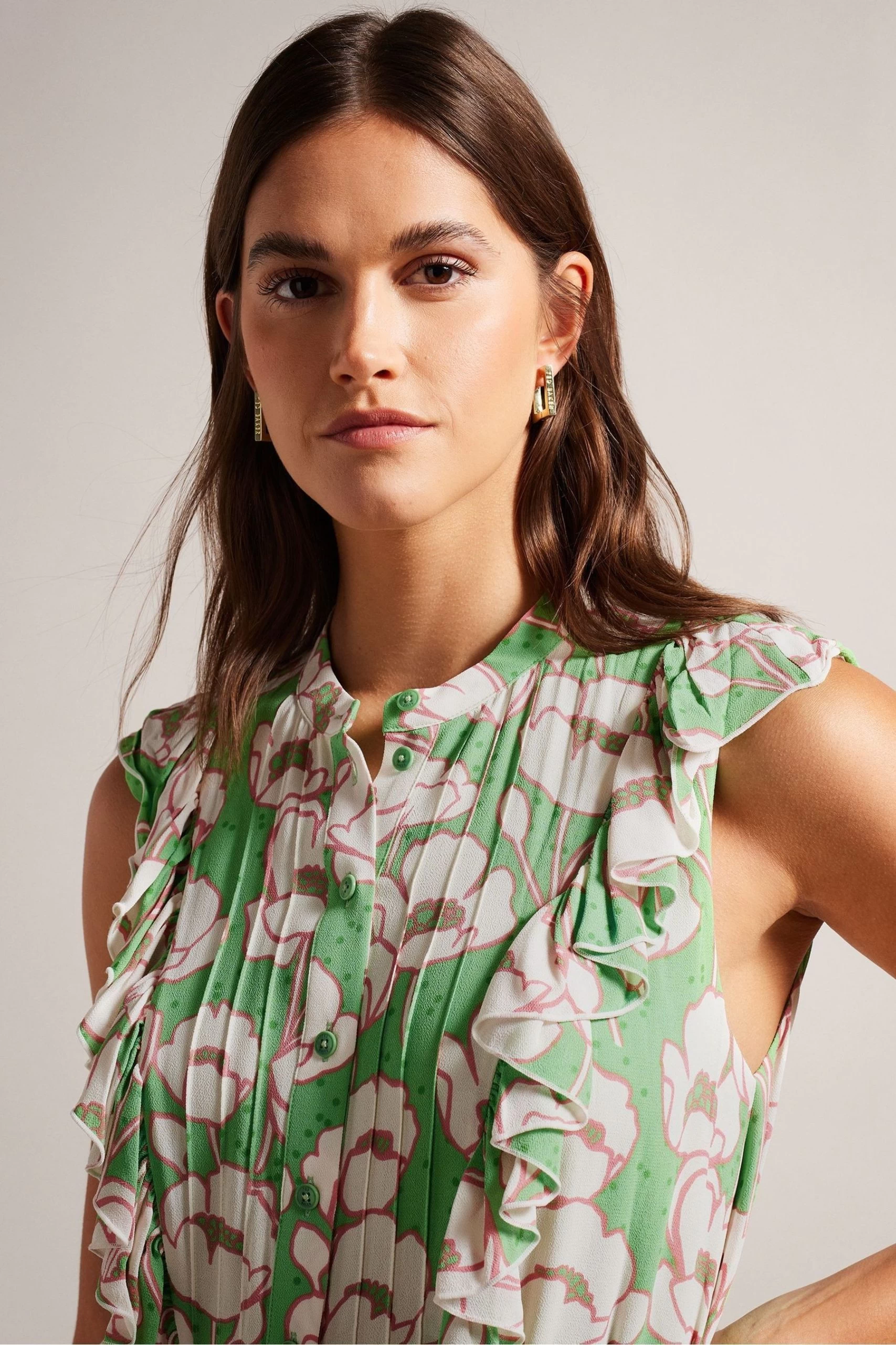 Ted Baker Green Tindraa Sleeveless Frilled Midi Dress 5 Ted Baker Green Tindraa Sleeveless Frilled Midi Dress - Image 3