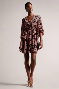 Ted Baker Priana Black V-Neck Printed Tie Front Mini Dress 9 Ted Baker Priana Black V-Neck Printed Tie Front Mini Dress -Ted Baker Shop D89299s3