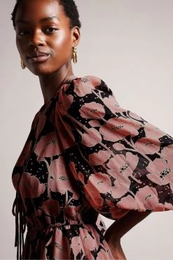 Ted Baker Priana Black V-Neck Printed Tie Front Mini Dress 10 Ted Baker Priana Black V-Neck Printed Tie Front Mini Dress -Ted Baker Shop D89299s4