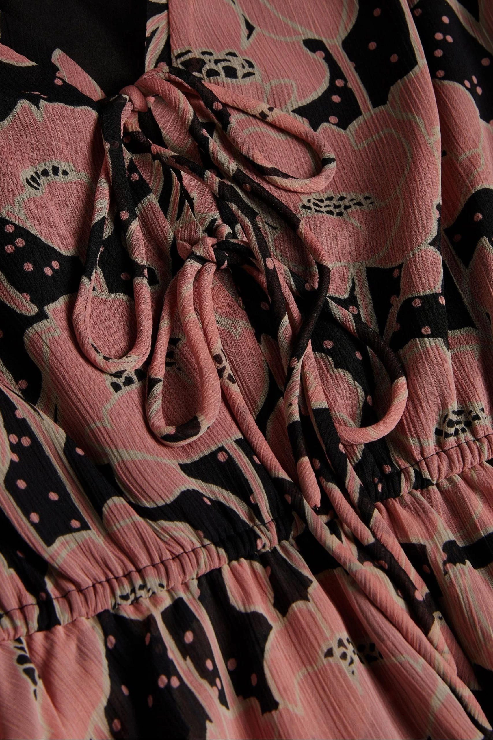 Ted Baker Priana Black V-Neck Printed Tie Front Mini Dress 7 Ted Baker Priana Black V-Neck Printed Tie Front Mini Dress - Image 5