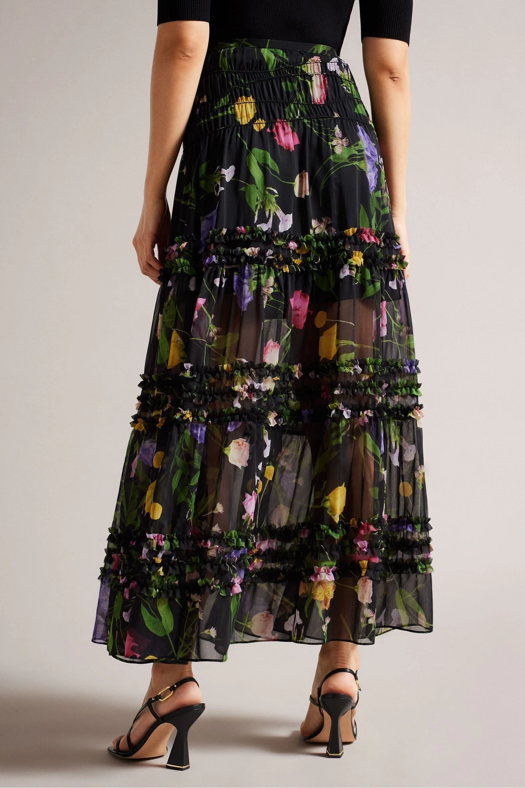 Ted Baker Thieaa Micro Ruffle Tiered Black Midaxi Skirt 4 Ted Baker Thieaa Micro Ruffle Tiered Black Midaxi Skirt - Image 2