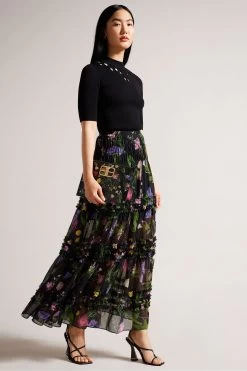 Ted Baker Thieaa Micro Ruffle Tiered Black Midaxi Skirt 9 Ted Baker Thieaa Micro Ruffle Tiered Black Midaxi Skirt -Ted Baker Shop D89300s3