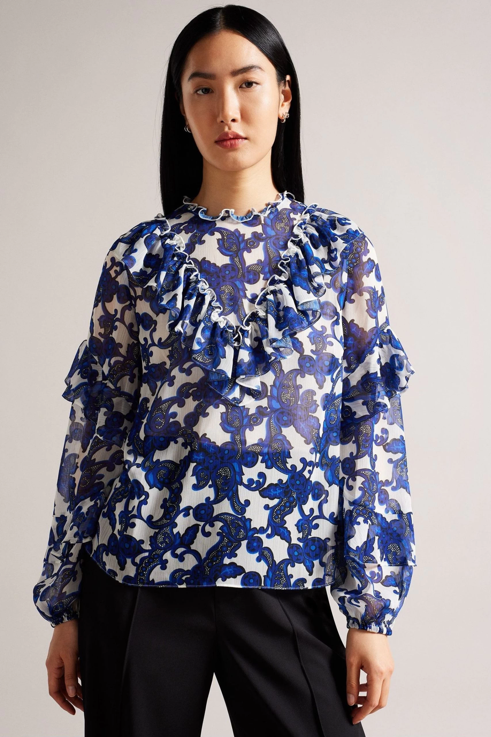 Ted Baker Idina White Baroque Floral Printed Blouse 3 Ted Baker Idina White Baroque Floral Printed Blouse