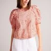 Ted Baker Pink Meliiha Coral Puff Sleeve Boxy Top 1 Ted Baker Pink Meliiha Coral Puff Sleeve Boxy Top -Ted Baker Shop D89310s