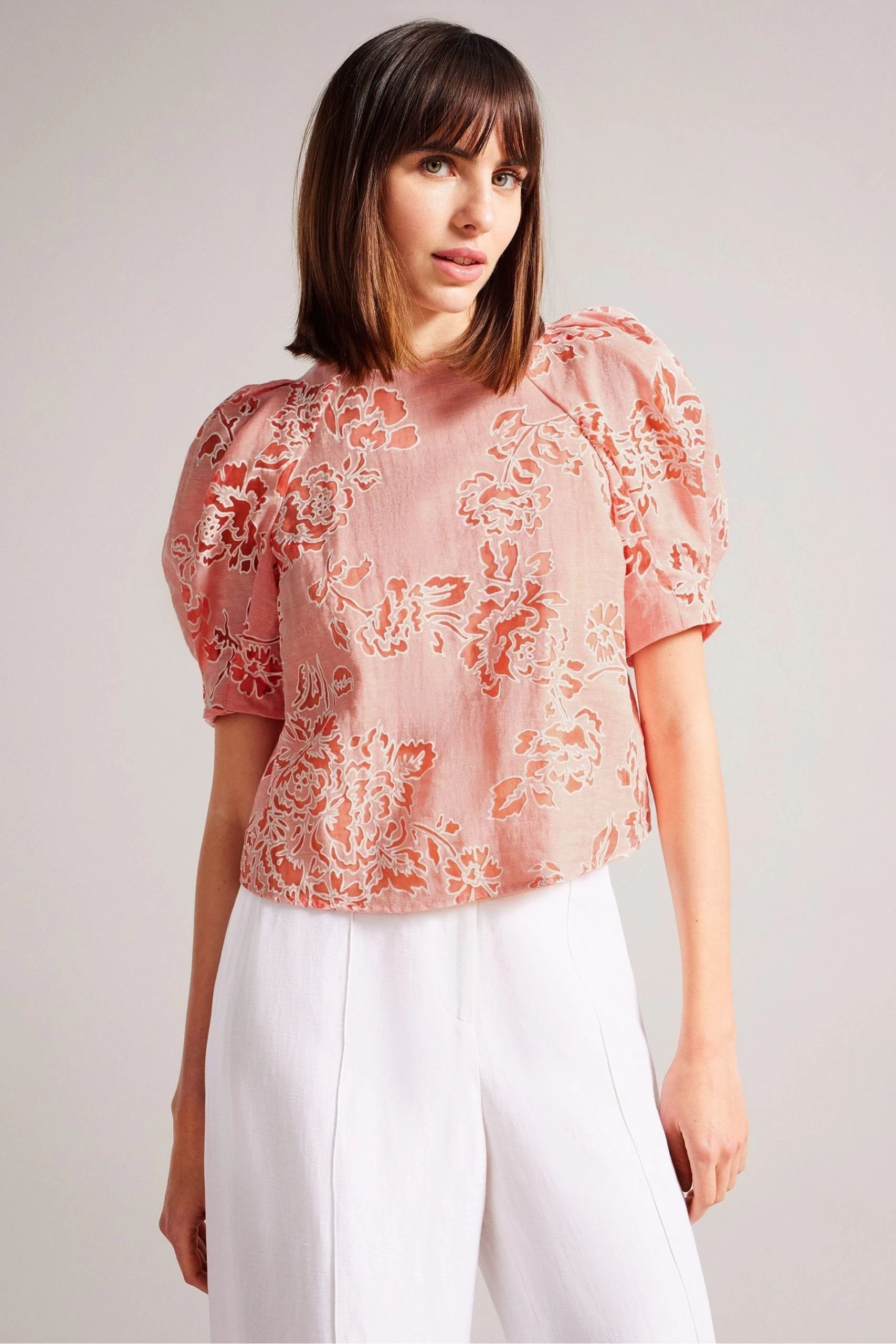 Ted Baker Pink Meliiha Coral Puff Sleeve Boxy Top 3 Ted Baker Pink Meliiha Coral Puff Sleeve Boxy Top