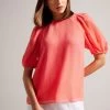 Ted Baker Pink Natelie Coral Boxy Top With Puff Sleeves 2 Ted Baker Pink Natelie Coral Boxy Top With Puff Sleeves -Ted Baker Shop D89311s