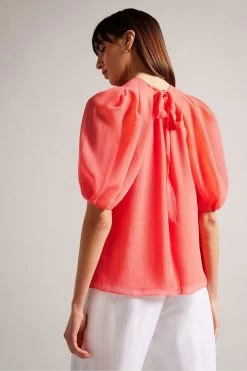Ted Baker Pink Natelie Coral Boxy Top With Puff Sleeves 7 Ted Baker Pink Natelie Coral Boxy Top With Puff Sleeves -Ted Baker Shop D89311s2