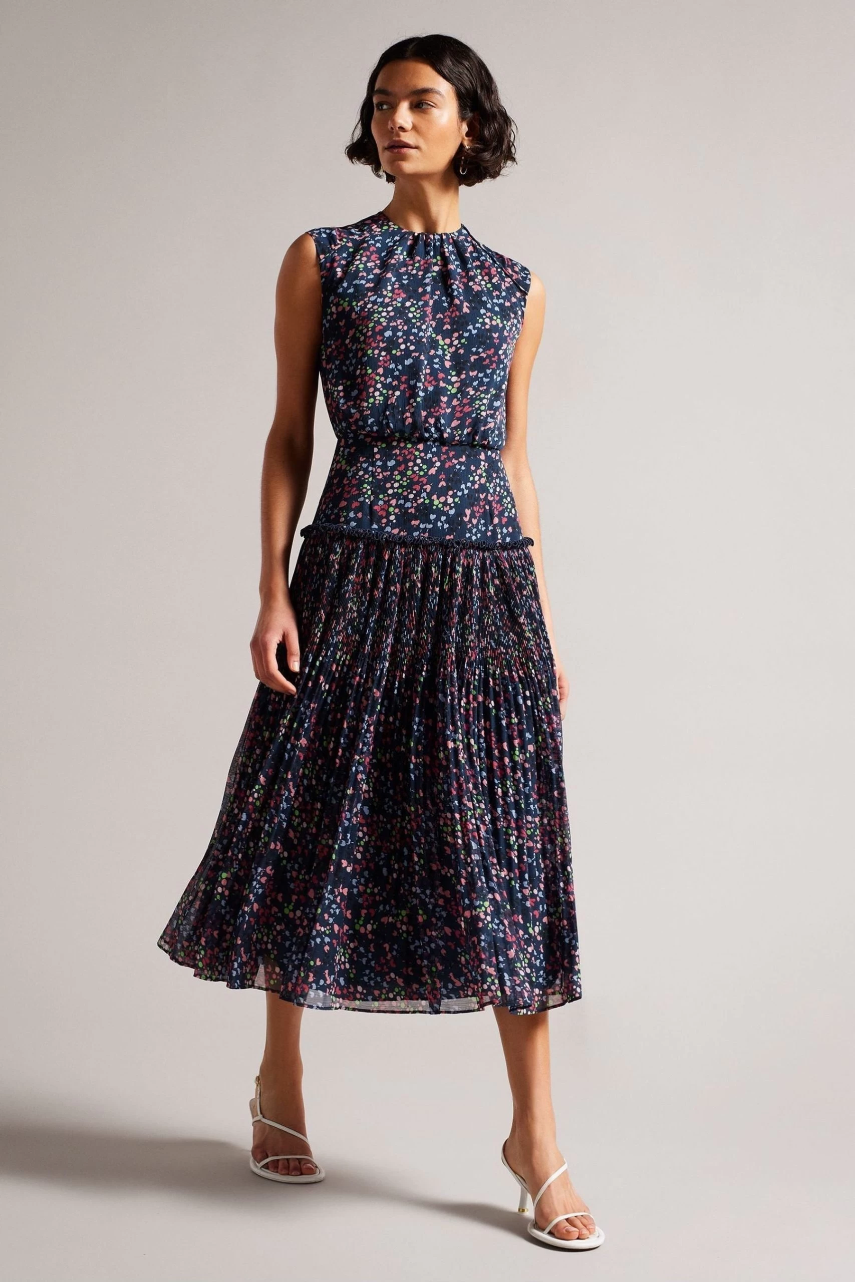 Ted Baker Blue Coraal Dk-Navy Waisted Sleeveless Midi Dress 3 Ted Baker Blue Coraal Dk-Navy Waisted Sleeveless Midi Dress