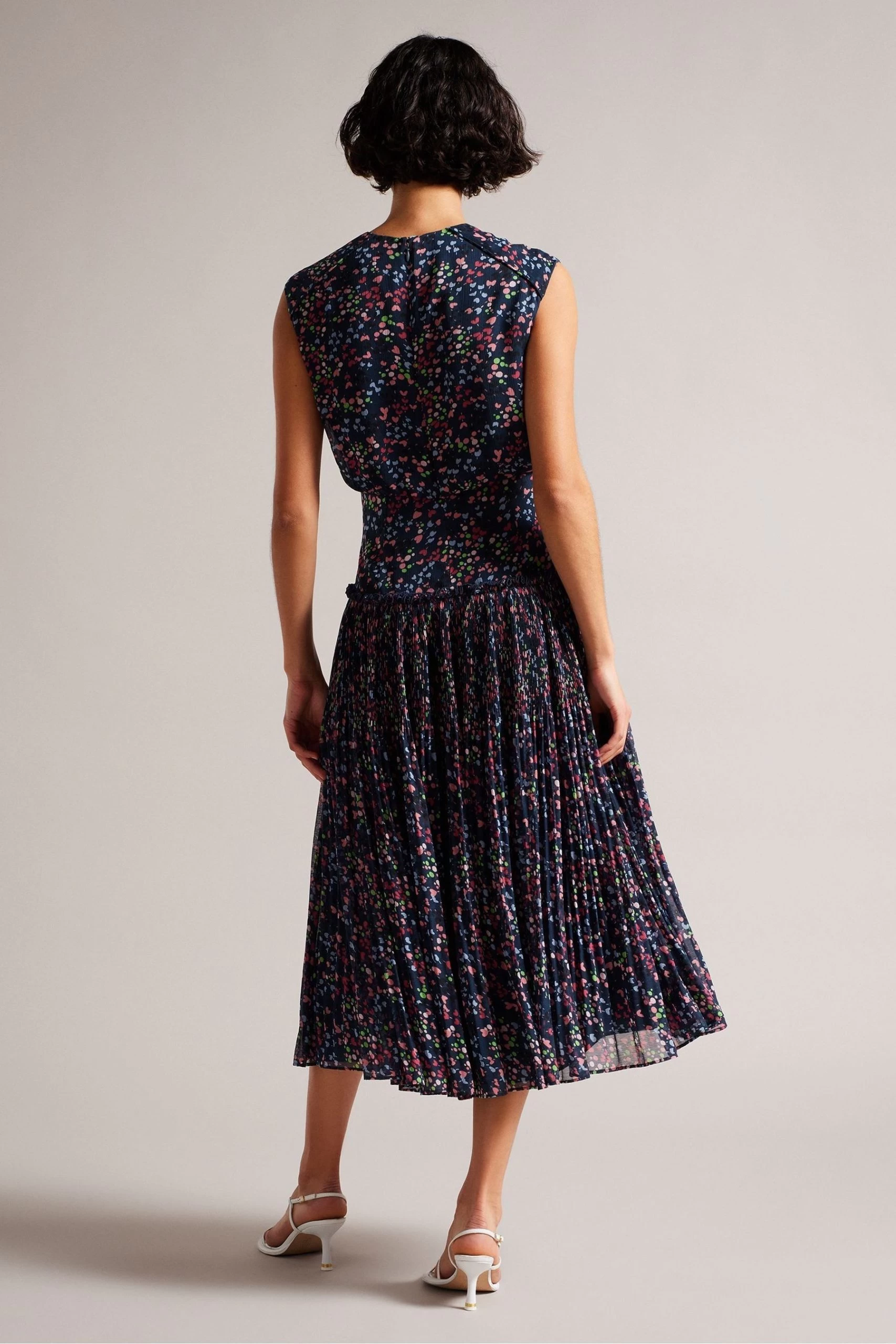 Ted Baker Blue Coraal Dk-Navy Waisted Sleeveless Midi Dress 4 Ted Baker Blue Coraal Dk-Navy Waisted Sleeveless Midi Dress - Image 2