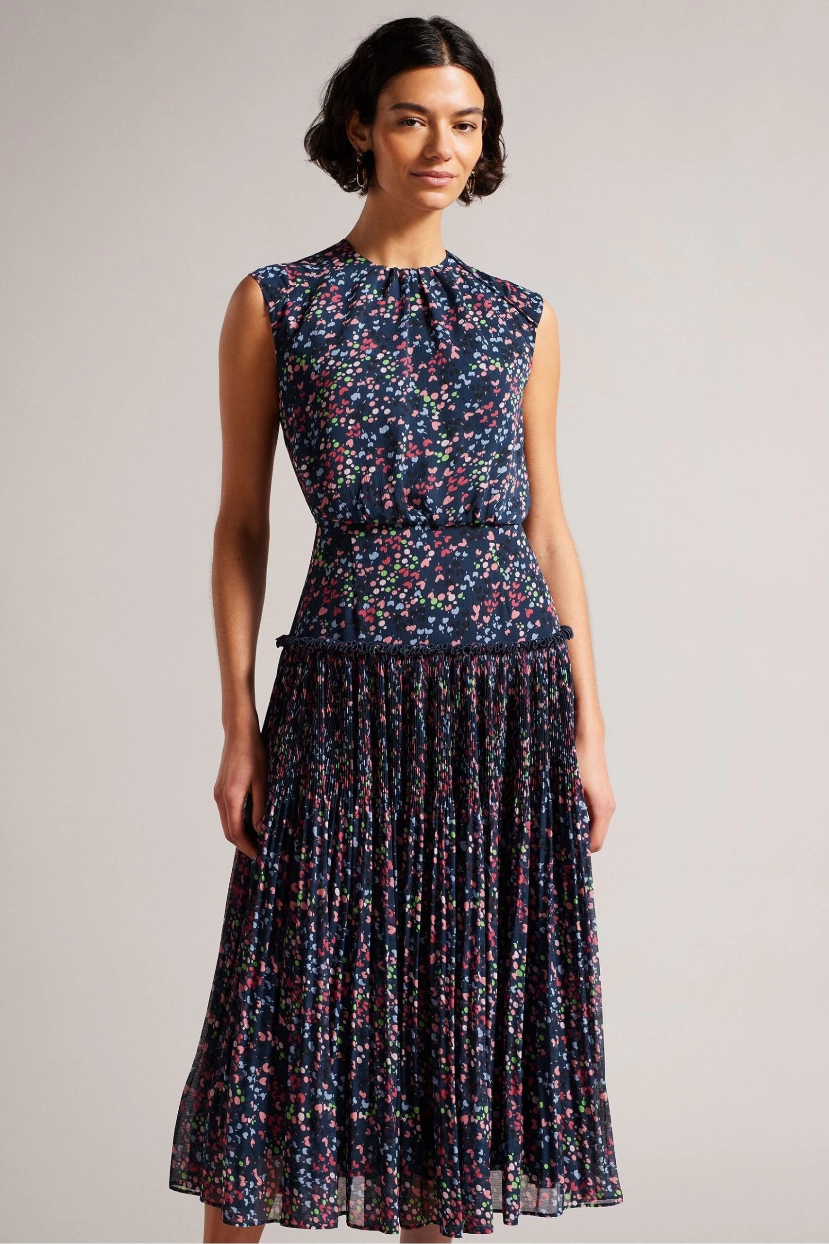 Ted Baker Blue Coraal Dk-Navy Waisted Sleeveless Midi Dress 5 Ted Baker Blue Coraal Dk-Navy Waisted Sleeveless Midi Dress - Image 3