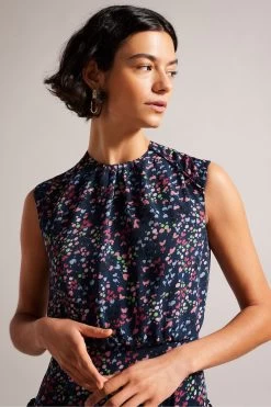 Ted Baker Blue Coraal Dk-Navy Waisted Sleeveless Midi Dress 10 Ted Baker Blue Coraal Dk-Navy Waisted Sleeveless Midi Dress -Ted Baker Shop D89312s4