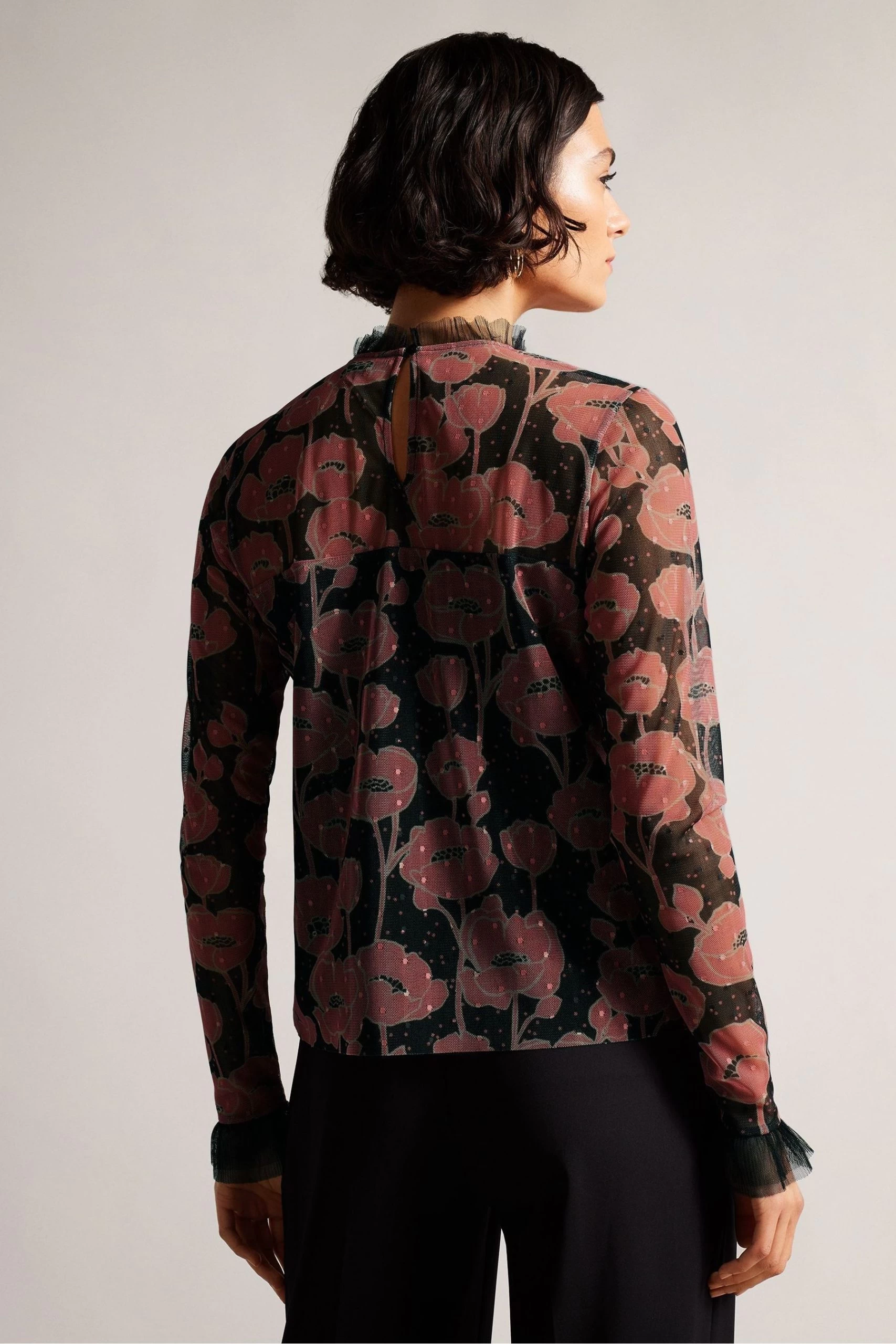 Ted Baker Maggann Black Long Sleeved Top With Neck Frills 4 Ted Baker Maggann Black Long Sleeved Top With Neck Frills - Image 2