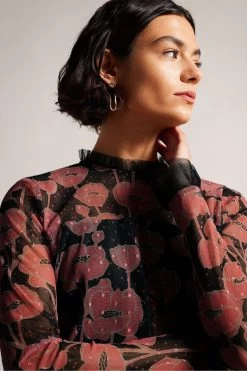 Ted Baker Maggann Black Long Sleeved Top With Neck Frills 10 Ted Baker Maggann Black Long Sleeved Top With Neck Frills -Ted Baker Shop D89315s4