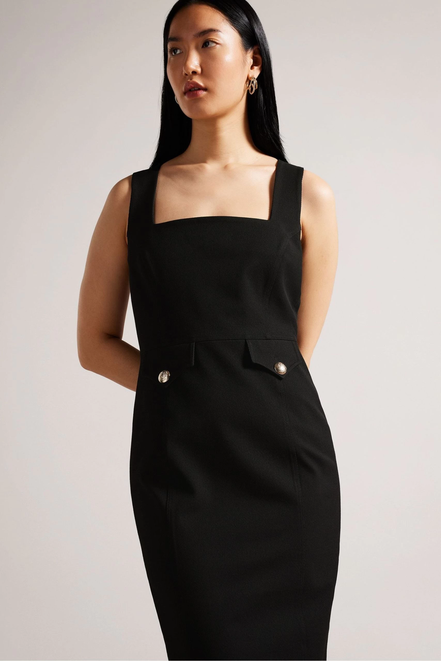 Ted Baker Josiaa Black Square Neck Military Detail Midi Dress 5 Ted Baker Josiaa Black Square Neck Military Detail Midi Dress - Image 3