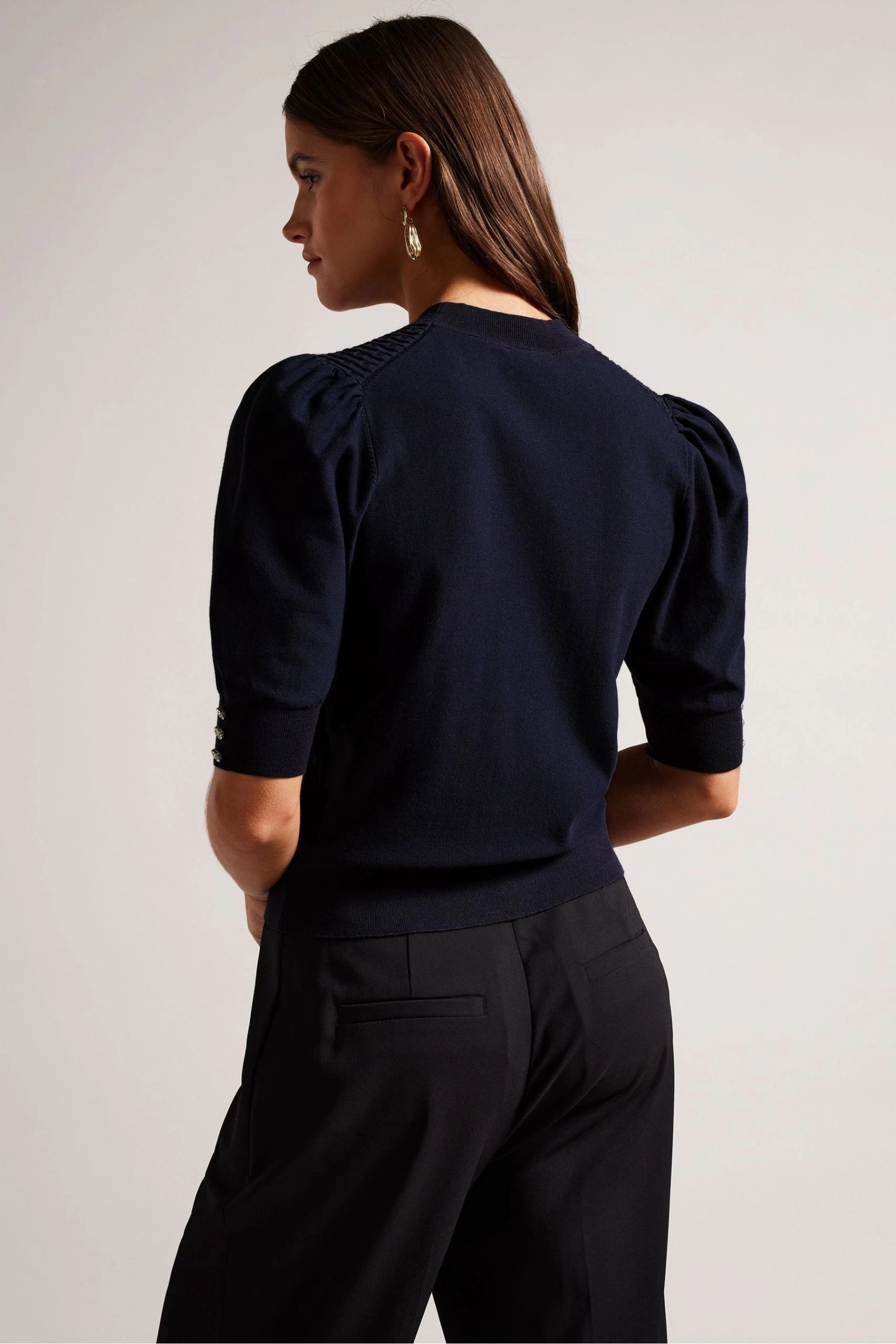 Ted Baker Blue Charess Cropped Cardigan With Diamante Buttons 4 Ted Baker Blue Charess Cropped Cardigan With Diamante Buttons - Image 2