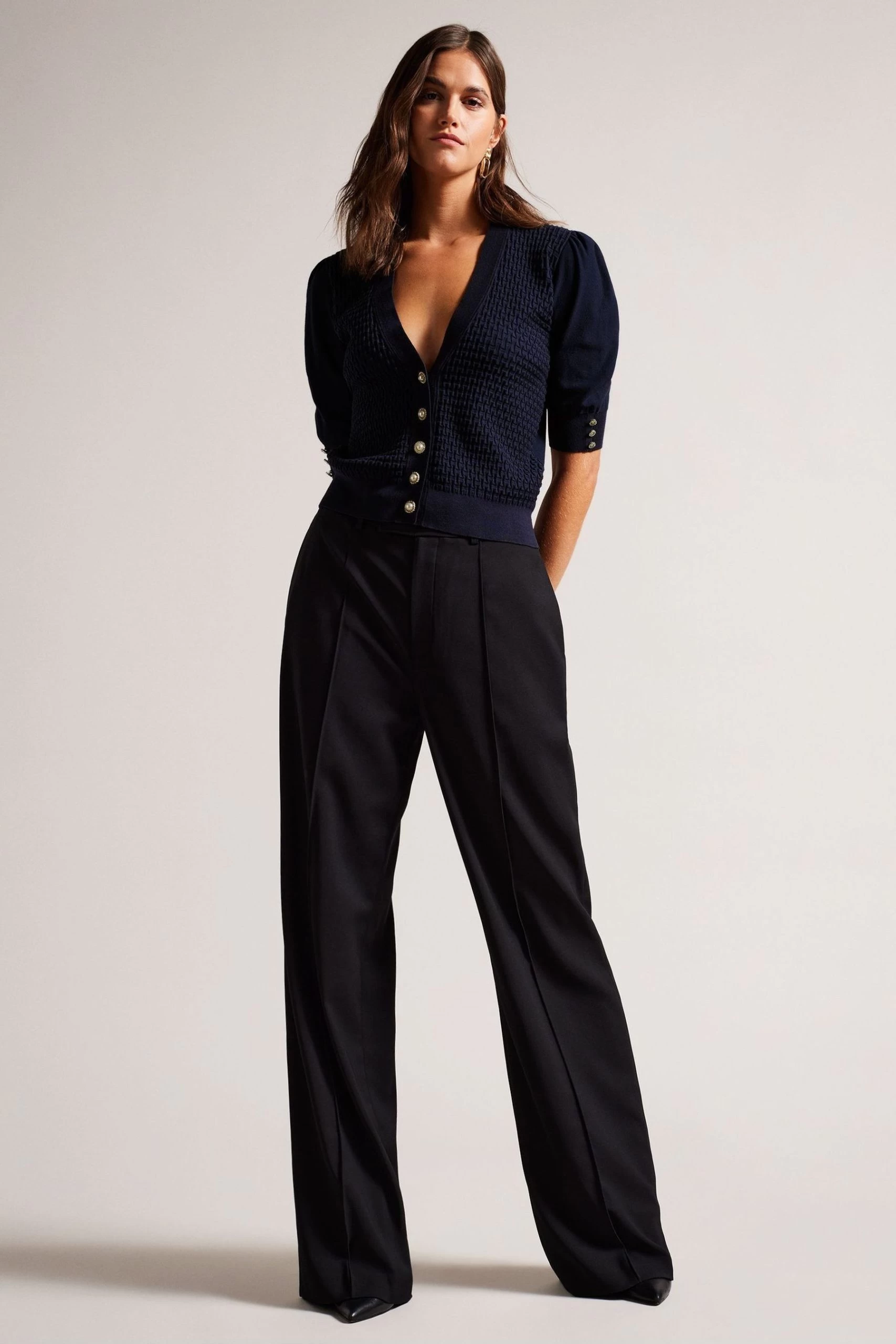 Ted Baker Blue Charess Cropped Cardigan With Diamante Buttons 5 Ted Baker Blue Charess Cropped Cardigan With Diamante Buttons - Image 3